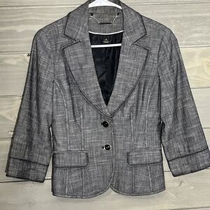 White House Black Market Black Grey Linen 2 Button Blazer Jacket Womens 2 Work